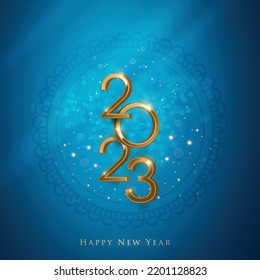 2023 Happy New Year illustration made by Golden points and lines, greeting card. Vector banner poster .