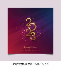 2023 Happy New Year illustration made by Golden points and lines, greeting card. Vector banner poster .