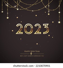 2023 Happy New Year illustration made by Golden points and lines, greeting card. Vector banner poster .