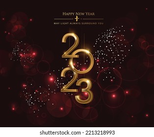 2023 Happy New Year illustration made by Golden points and lines, greeting card. Vector banner poster .