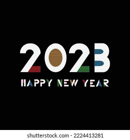 2023 Happy New Year illustration made by multicolor points and lines, greeting card. Vector banner poster .