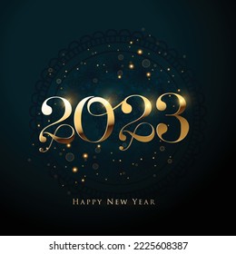 2023 Happy New Year illustration made by Golden points and lines, greeting card. Vector banner poster .