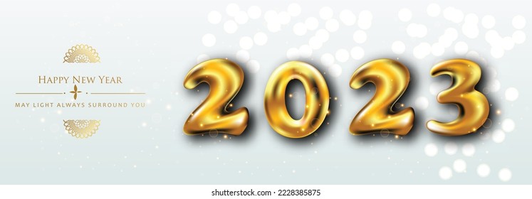 2023 Happy New Year illustration made by Golden points and lines, greeting card. Vector banner poster .