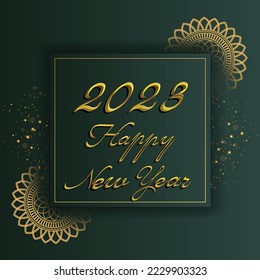 2023 Happy New Year illustration made by Golden calligraphy, greeting card. Vector banner poster .