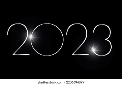 2023. Happy New Year. Large silver numbers.
