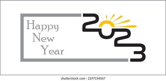 2023 Happy New Year logo text design. 2023 number design template. Collection of 2023 Happy New Year symbols. Vector illustration with new sun rising concept.