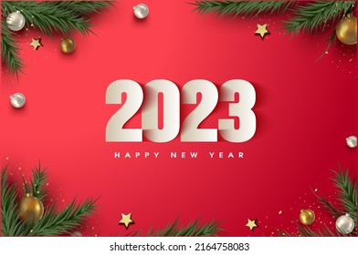 2023 Happy new year,  Marry christmas with papercut numbers