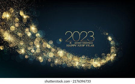 2023 Happy New Year and Merry Christmas Abstract shiny color gold wave design element