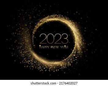 2023 Happy New Year and Merry Christmas Abstract shiny color gold wave design element - Shutterstock ID 2176402027