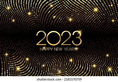 2023 Happy New Year and Merry Christmas Abstract shiny color gold wave design element