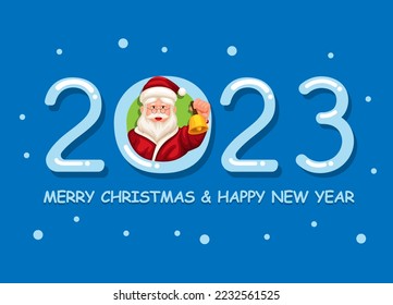 2023 Happy New Year and Merry Christmas with Santa Celebration cartoon illustration vector