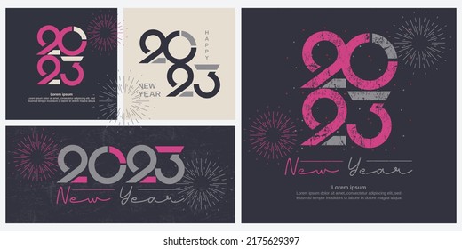 2023 Happy new year with modern retro design. Set of 2023 new year celebration concept for calendar, greeting card and media post template