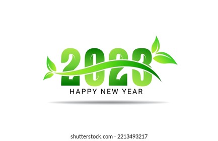 2023 Happy new year with natural green leaves design template. Greetings and invitations, New year friendly themed congratulations, cards and natural