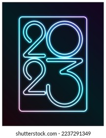 2023 Happy New Year neon banner, light design. 2023 template banner for new year. Merry Christmas and Happy New Year 2023 vector illustration