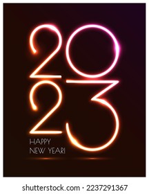 2023 Happy New Year neon banner, light design. 2023 template banner for new year. Merry Christmas and Happy New Year 2023 vector illustration