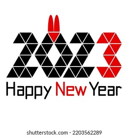 2023 Happy New Year! Number, congratulations and rabbit ears. Chinese New Year. Origami.