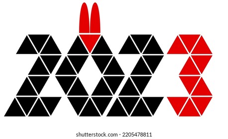 2023 Happy New Year! Number, congratulations and rabbit ears. Chinese New Year. Origami.