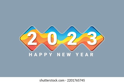 2023 happy new year paper cut style banner design on wavy background