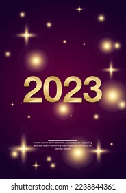 2023 Happy New Year poster background. Vector illustration with colorful numbers 2023 with trendy gradient. New Year holiday symbol template on gradient background.