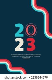 2023 Happy New Year poster background. Vector illustration with colorful numbers 2023 with trendy gradient. New Year holiday symbol template on gradient background.