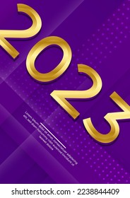 2023 Happy New Year poster background. Vector illustration with colorful numbers 2023 with trendy gradient. New Year holiday symbol template on gradient background.