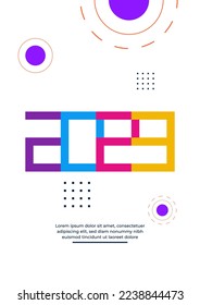2023 Happy New Year poster background. Vector illustration with colorful numbers 2023 with trendy gradient. New Year holiday symbol template on gradient background.