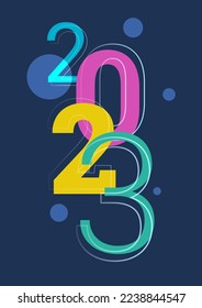 2023 Happy New Year poster background. Vector illustration with colorful numbers 2023 with trendy gradient. New Year holiday symbol template on gradient background.