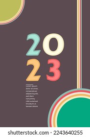 2023 Happy New Year poster background. Vector illustration with colorful numbers 2023 with trendy gradient. New Year holiday symbol template on gradient background.