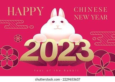 2023 Happy New Year posters set. The year of the rabbit. Happy Chinese New Year for banner, poster, card, calenda,red enveloper.