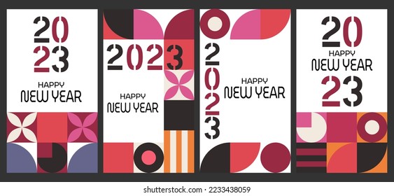 2023 Happy New Year posters set. Vector design templates on geometric style.Minimalistic trendy backgrounds