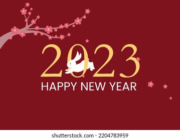 2023 Happy New Year, year of the rabbit greeting card, vector illustration