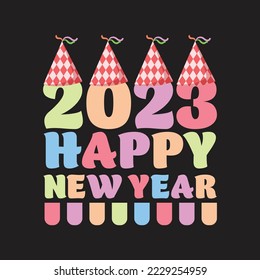 2023 Happy New Year Retro Groovy Svg T-Shirt Design