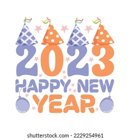 2023 Happy New Year Retro Groovy Svg T-Shirt Design