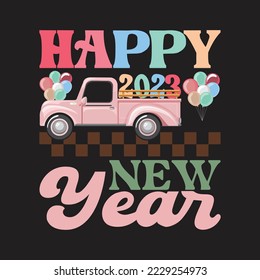 2023 Happy New Year Retro Groovy Svg T-Shirt Design