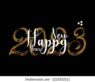 2023 FELIZ guión de AÑO NUEVO con letras a mano. Plantilla de diseño