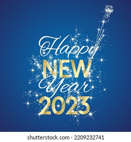 2023 Happy New Year stardust firework gold white blue background vector