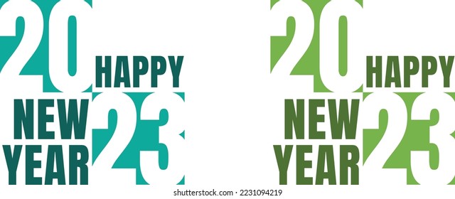 2023 Happy new year text Happy New Year. Flat style abstract, geometric design. Concept for holiday decor, card, poster, banner, flyer, logo majesty