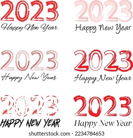 2023 Happy New Year text red color white background