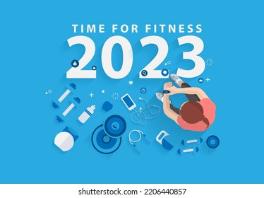 2023 happy new year time for fitness in gym healthy lifestyle ideas concept design, Vector illustration modern layout template