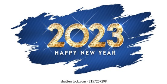 2023 happy new year vector text gold design, congratulation event, T-shirt, party, high school or college graduate. Lettering for greeting, invitation card 