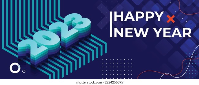 
2023 feliz año nuevo vectorial vacaciones en fondo azul, Numeral 2023 con efecto 3D