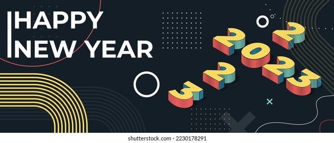 2023 happy new year vector holiday on black background, Numeral 2023 with 3D effect, New year greeting poster, banner