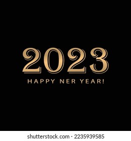 2023 Happy New Year vector poster. 2023 Happy New Year gold brush stroke pattern. Gold New year vector congatulation card.