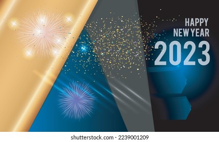 2023 Feliz Año Nuevo. Tarjeta de saludo, cartel, afiche
