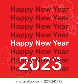 2023 Happy New Year vector holiday on a festive red background. Festive template for holidays, celebrations, party.  Vector illustration