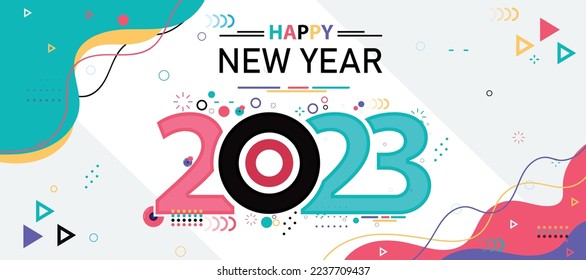 2023 happy new year web banner with geometric elements 