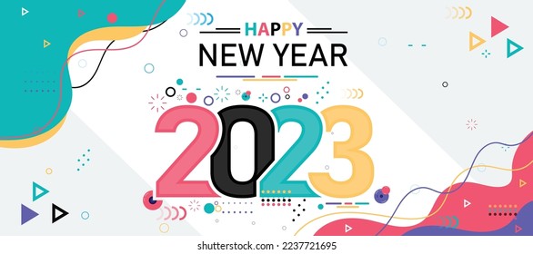 2023 happy new year web banner with geometric elements 