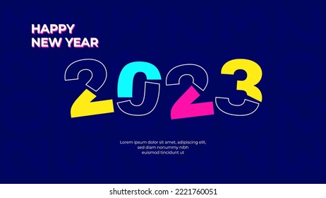2023 Happy New Year Website Banner Design. Happy New Year 2023 text design. Greeting Card, Banner, Poster. Vector Illustration.