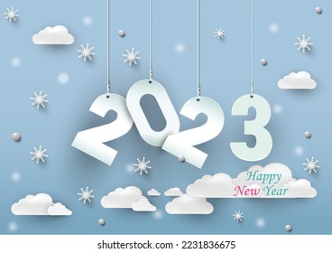 2023 happy new year.Paper cut 2023 word for new year festival.card,happy,Vector concept luxury designs and new year celebration.