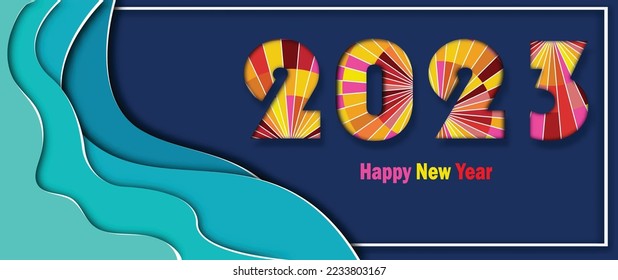 2023 happy new year.Paper cut 2023 word for new year festival.card,happy,Vector concept luxury designs and new year celebration.